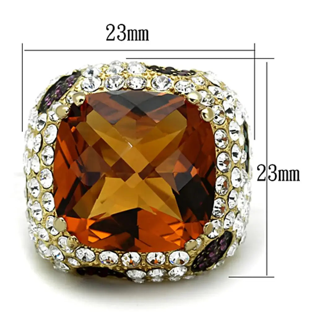 LOS769 - Gold 925 Sterling Silver Ring with Synthetic Synthetic Glass in Champagne - Alamode - Flyclothing LLC