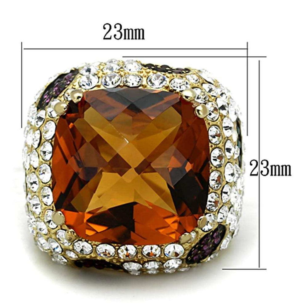 LOS769 - Gold 925 Sterling Silver Ring with Synthetic Synthetic Glass in Champagne - Alamode - Flyclothing LLC