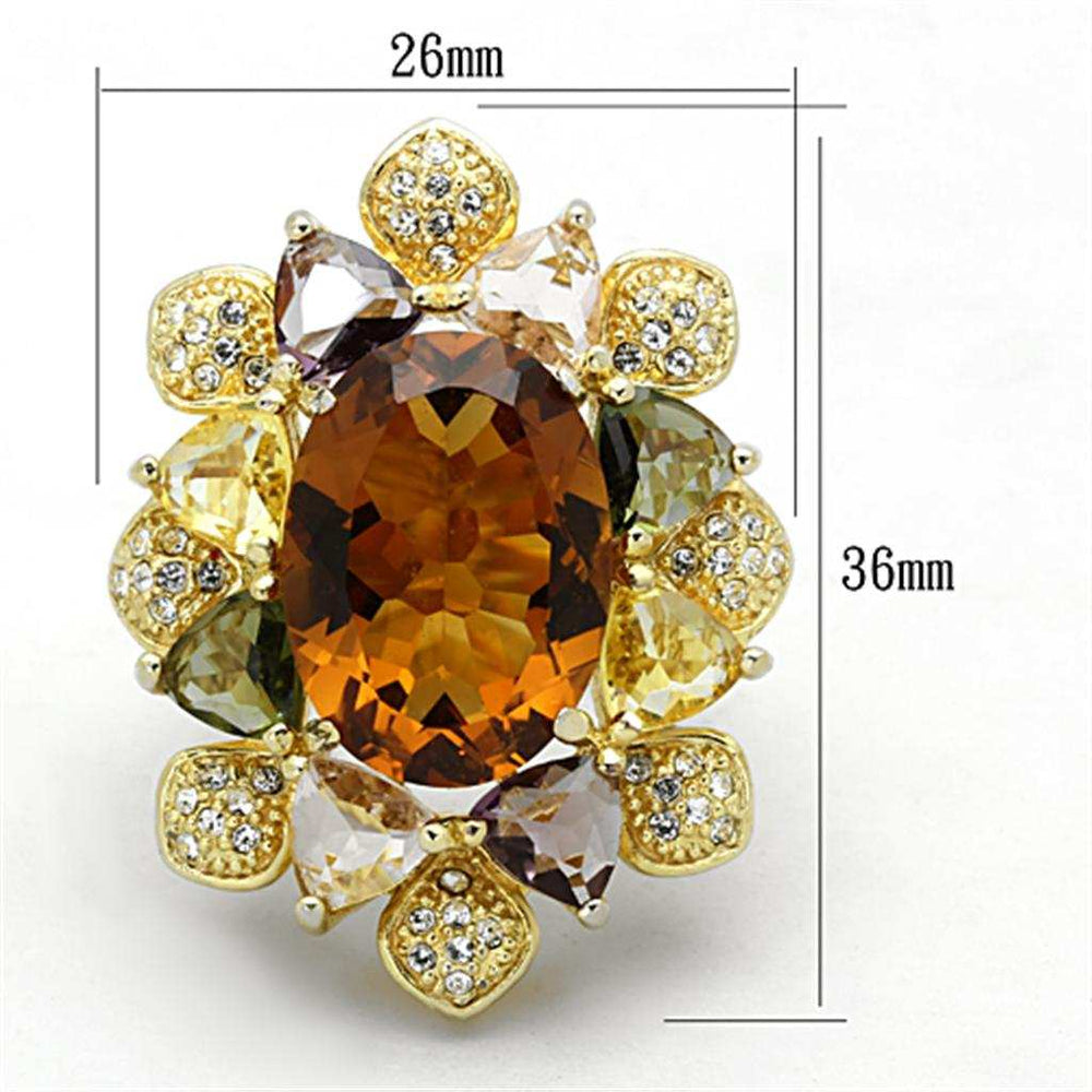 LOS771 - Gold 925 Sterling Silver Ring with Synthetic Synthetic Glass in Champagne - Alamode - Flyclothing LLC
