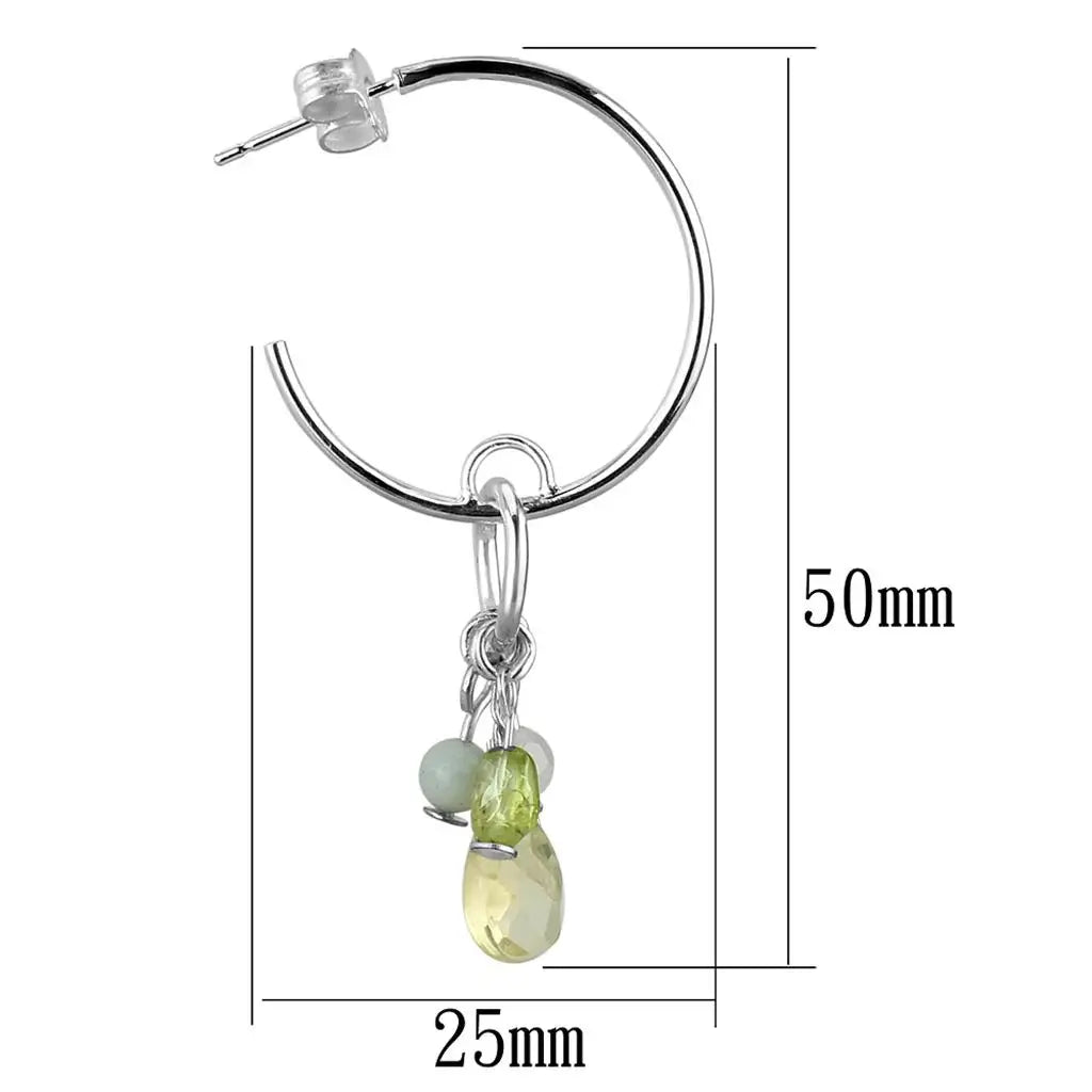 LOS785 - Silver 925 Sterling Silver Earrings with Synthetic Glass Bead in Multi Color - Alamode - Flyclothing LLC