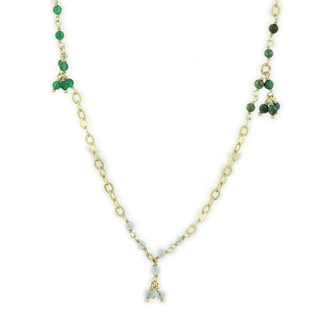 LOS793 - Matte Gold 925 Sterling Silver Necklace with Synthetic Turquoise in Multi Color - Alamode - Flyclothing LLC