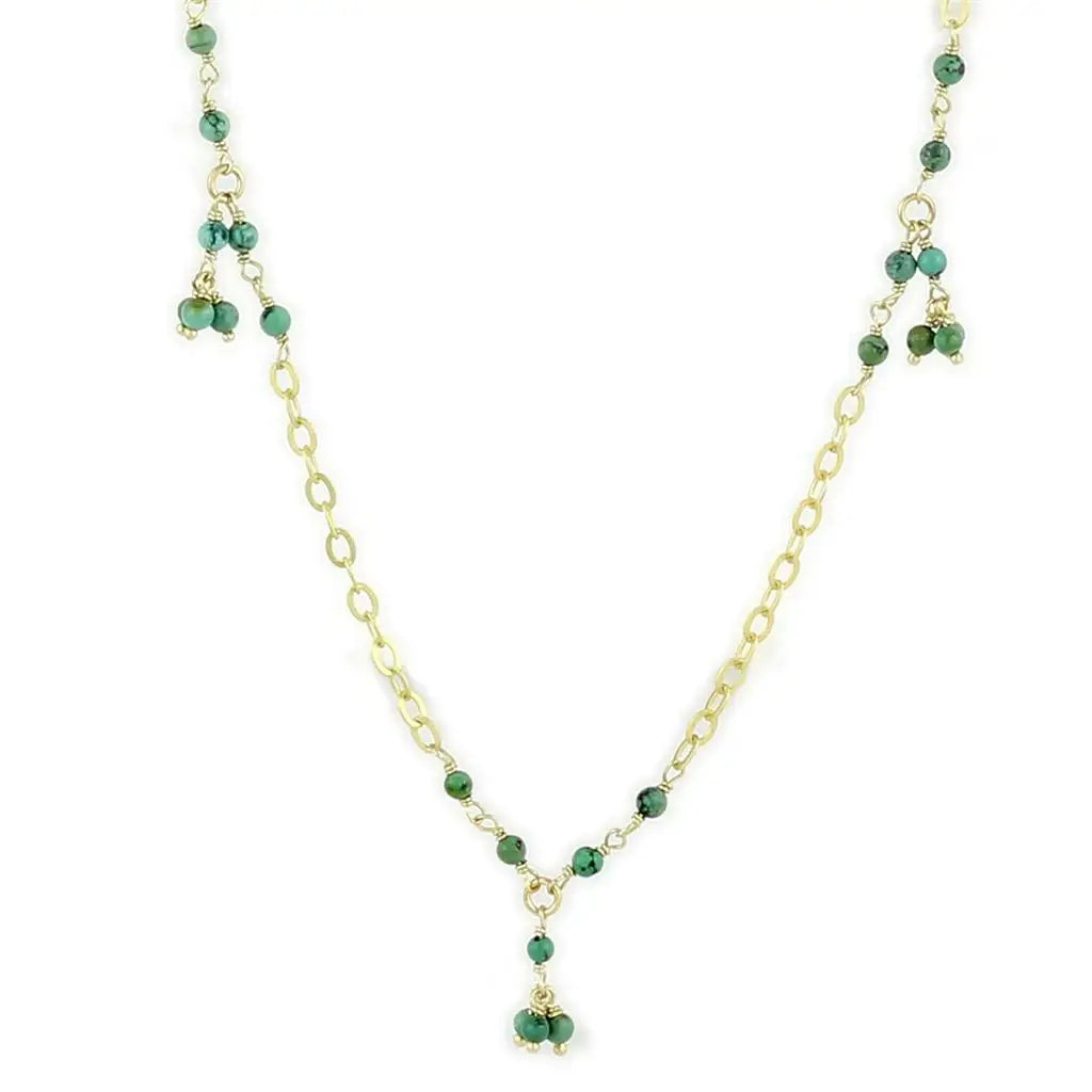 LOS794 - Matte Gold 925 Sterling Silver Necklace with Semi-Precious Turquoise in Emerald - Alamode - Flyclothing LLC
