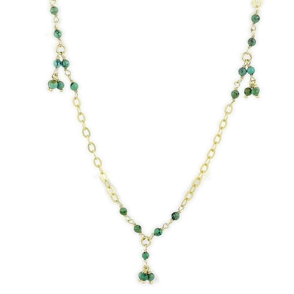 LOS794 - Matte Gold 925 Sterling Silver Necklace with Semi-Precious Turquoise in Emerald - Alamode - Flyclothing LLC
