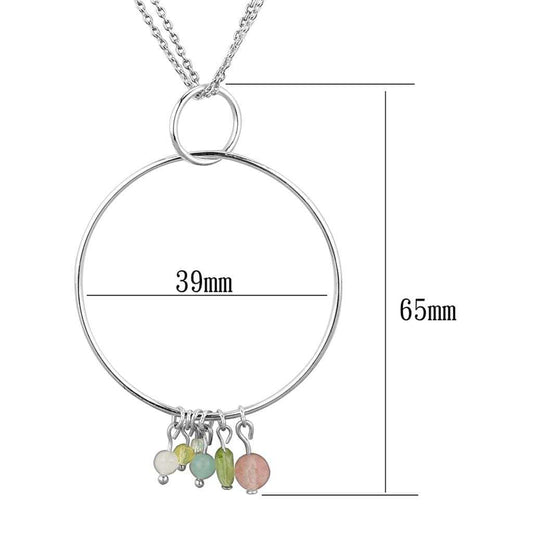 LOS796 - Silver 925 Sterling Silver Necklace with Synthetic Glass Bead in Multi Color - Alamode - Flyclothing LLC