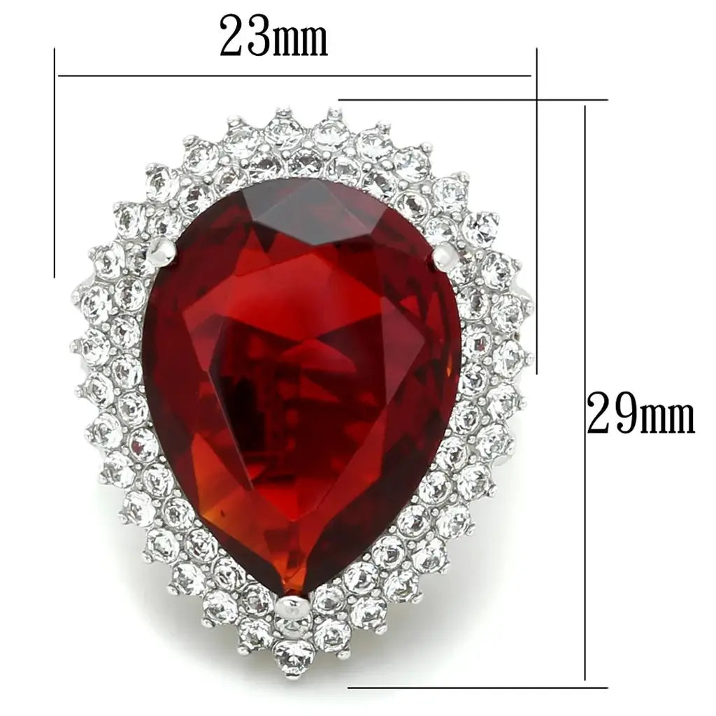 LOS800 - Rhodium 925 Sterling Silver Ring with Synthetic Synthetic Glass in Siam - Alamode - Flyclothing LLC