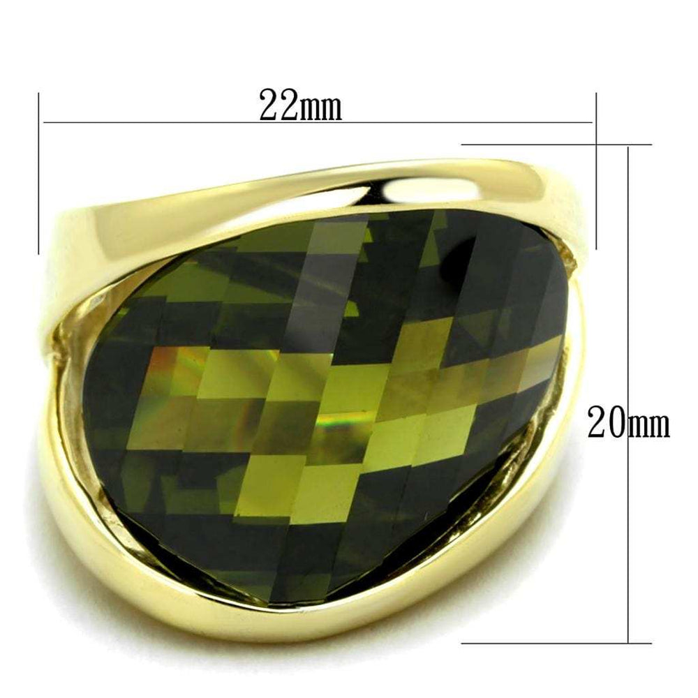 LOS819 - Gold 925 Sterling Silver Ring with AAA Grade CZ in Olivine color - Alamode - Flyclothing LLC
