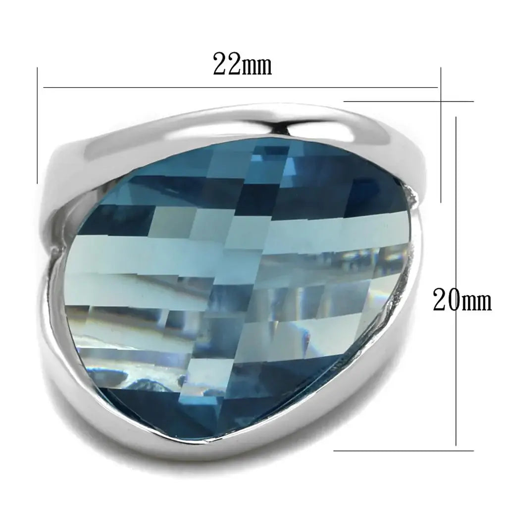 LOS831 - Rhodium 925 Sterling Silver Ring with Synthetic Synthetic Glass in Sea Blue - Alamode - Flyclothing LLC