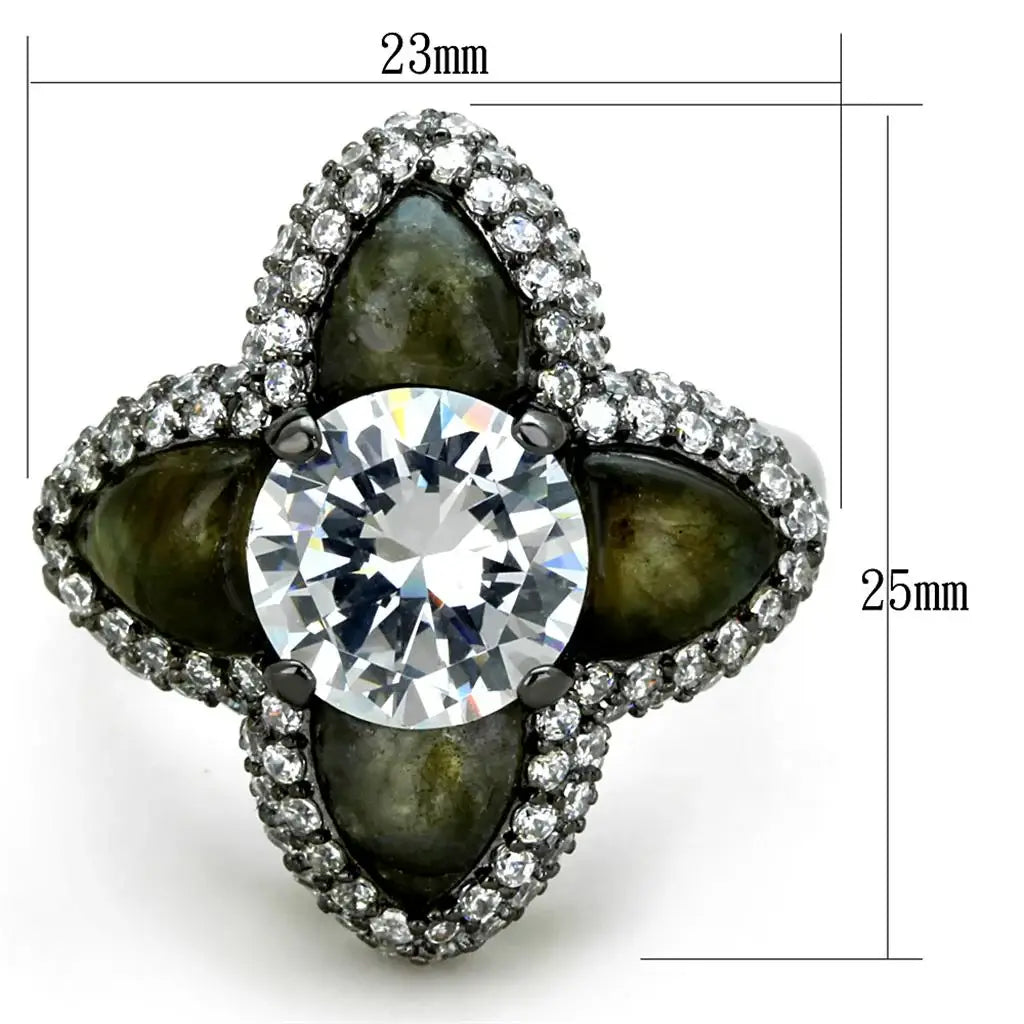 LOS836 - Ruthenium 925 Sterling Silver Ring with AAA Grade CZ in Clear - Alamode - Flyclothing LLC