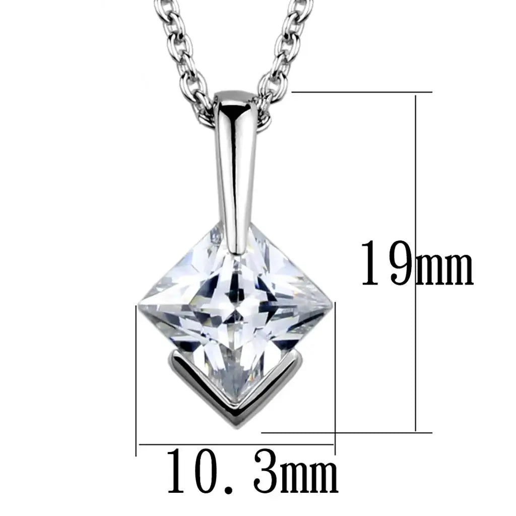 LOS849 - Rhodium 925 Sterling Silver Necklace with AAA Grade CZ in Clear - Alamode - Flyclothing LLC
