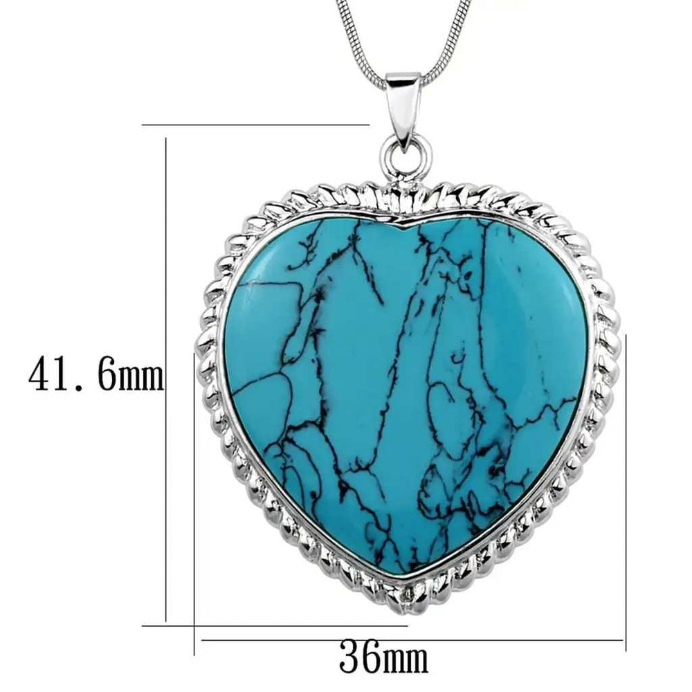 LOS861 - Silver 925 Sterling Silver Necklace with Synthetic Turquoise in Sea Blue - Alamode - Flyclothing LLC