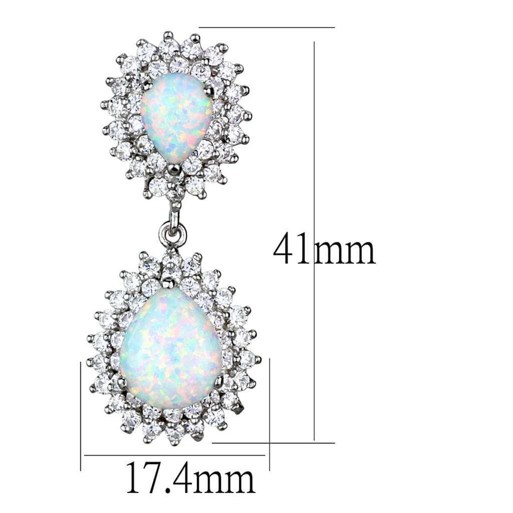LOS879 - Rhodium 925 Sterling Silver Earrings with Semi-Precious Opal in Aurora Borealis (Rainbow Effect) - Alamode - Flyclothing LLC