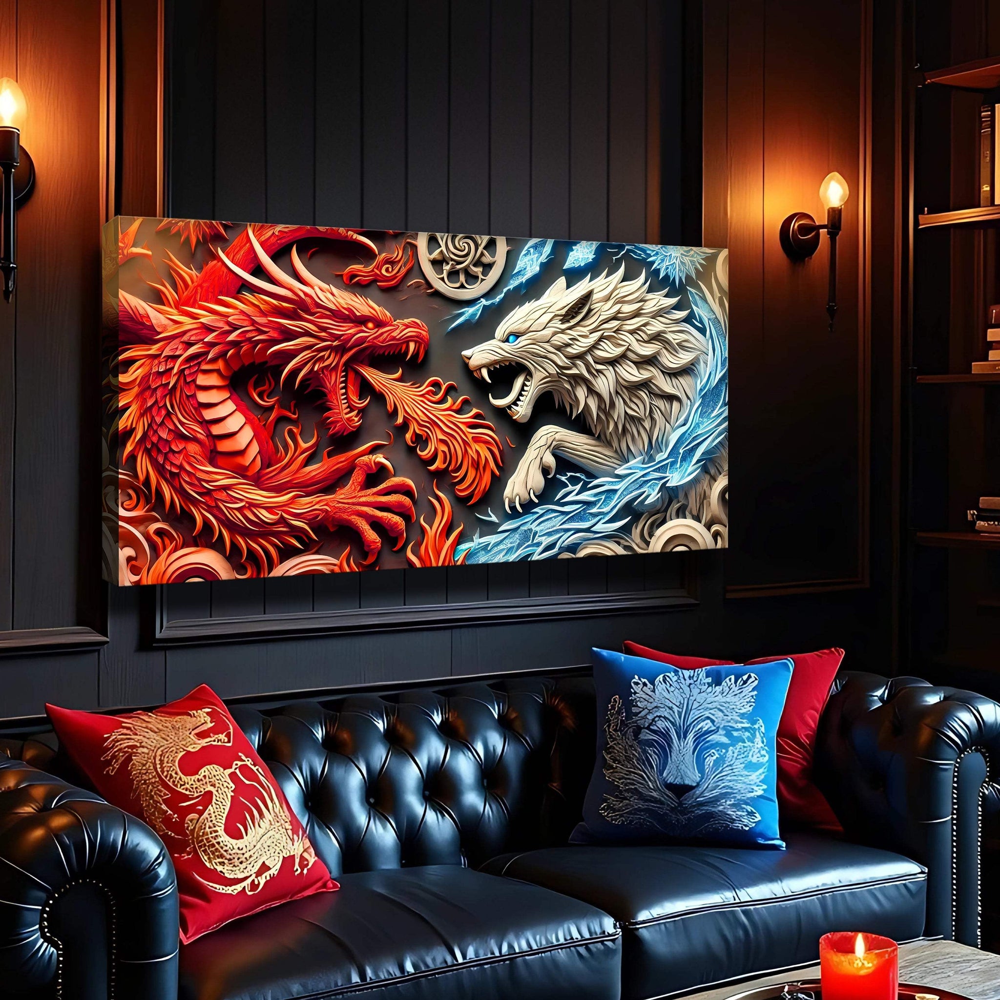 3D Dragon and Wolf Wall Art V - Tailored Canvases - Flyclothing LLC