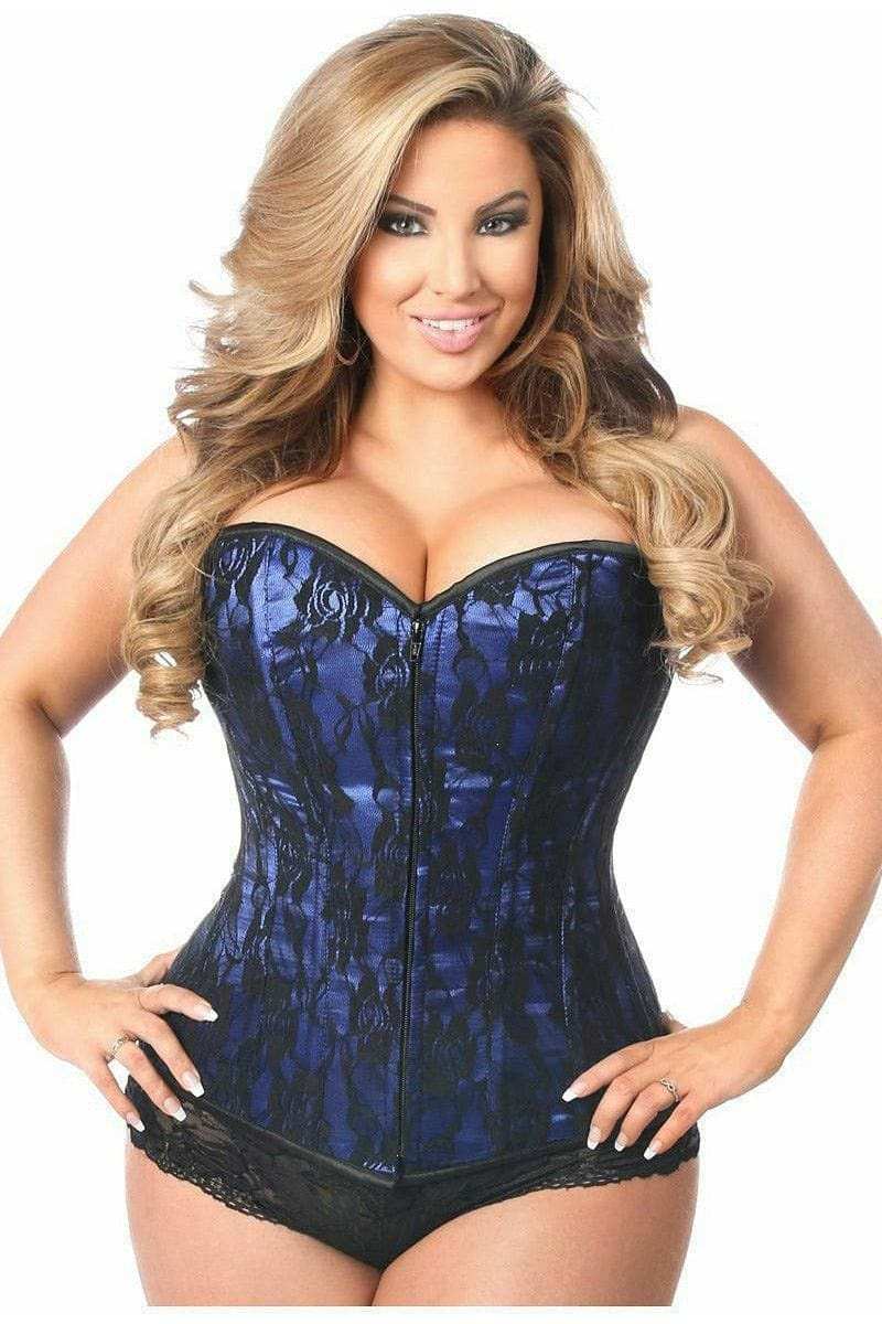 Daisy Corsets Lavish Blue Lace Front Zipper Corset - Daisy Corsets - Flyclothing LLC