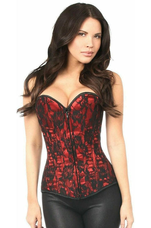 Daisy Corsets Lavish Red Lace Front Zipper Corset - Daisy Corsets