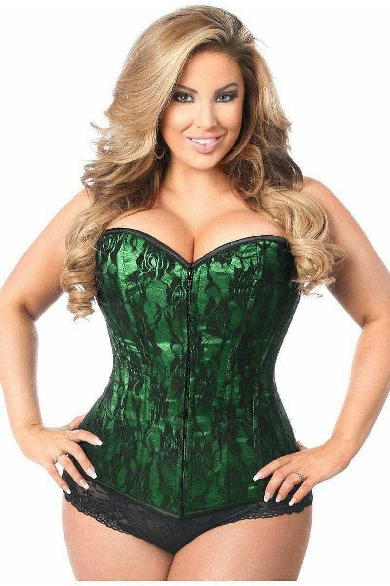 Daisy Corsets Lavish Green Lace Front Zipper Corset - Daisy Corsets - Flyclothing LLC