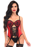 Daisy Corsets Lavish Red/Black Lycra & Lace Hook & Eye Lace-Up Bustier Corset w/Garters - Daisy Corsets