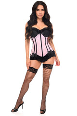 Daisy Corsets Lavish Lt Pink w/Black Lycra Hook & Eye Stretch Bustier Corset - Daisy Corsets - Flyclothing LLC