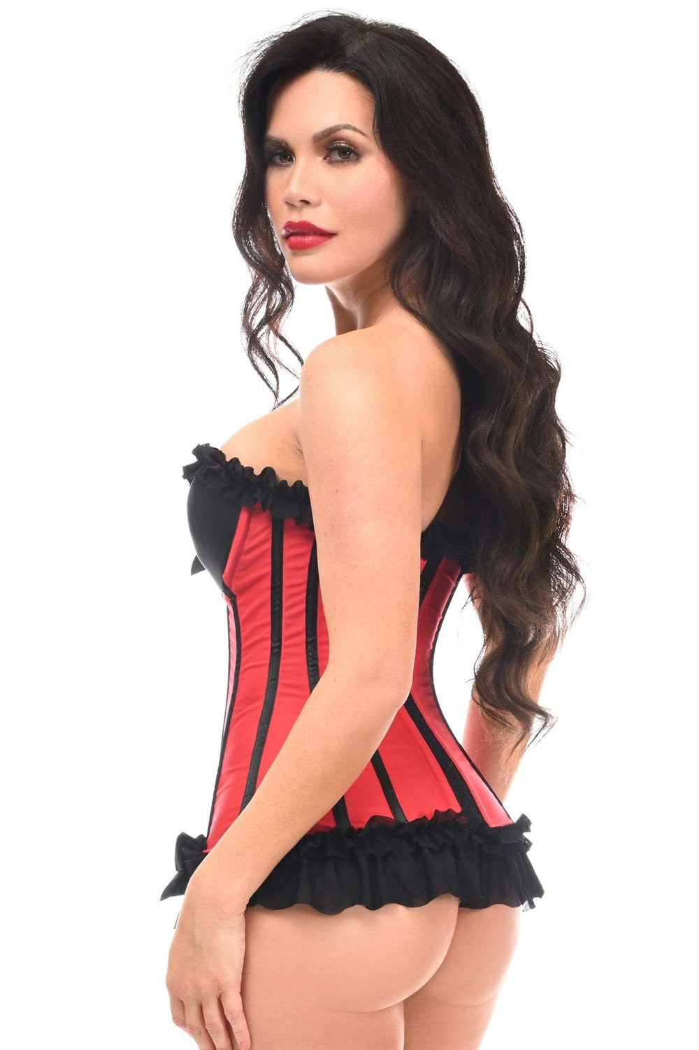 Daisy Corsets Lavish Red/Black Lycra Hook & Eye Stretch Bustier Corset - Daisy Corsets - Flyclothing LLC