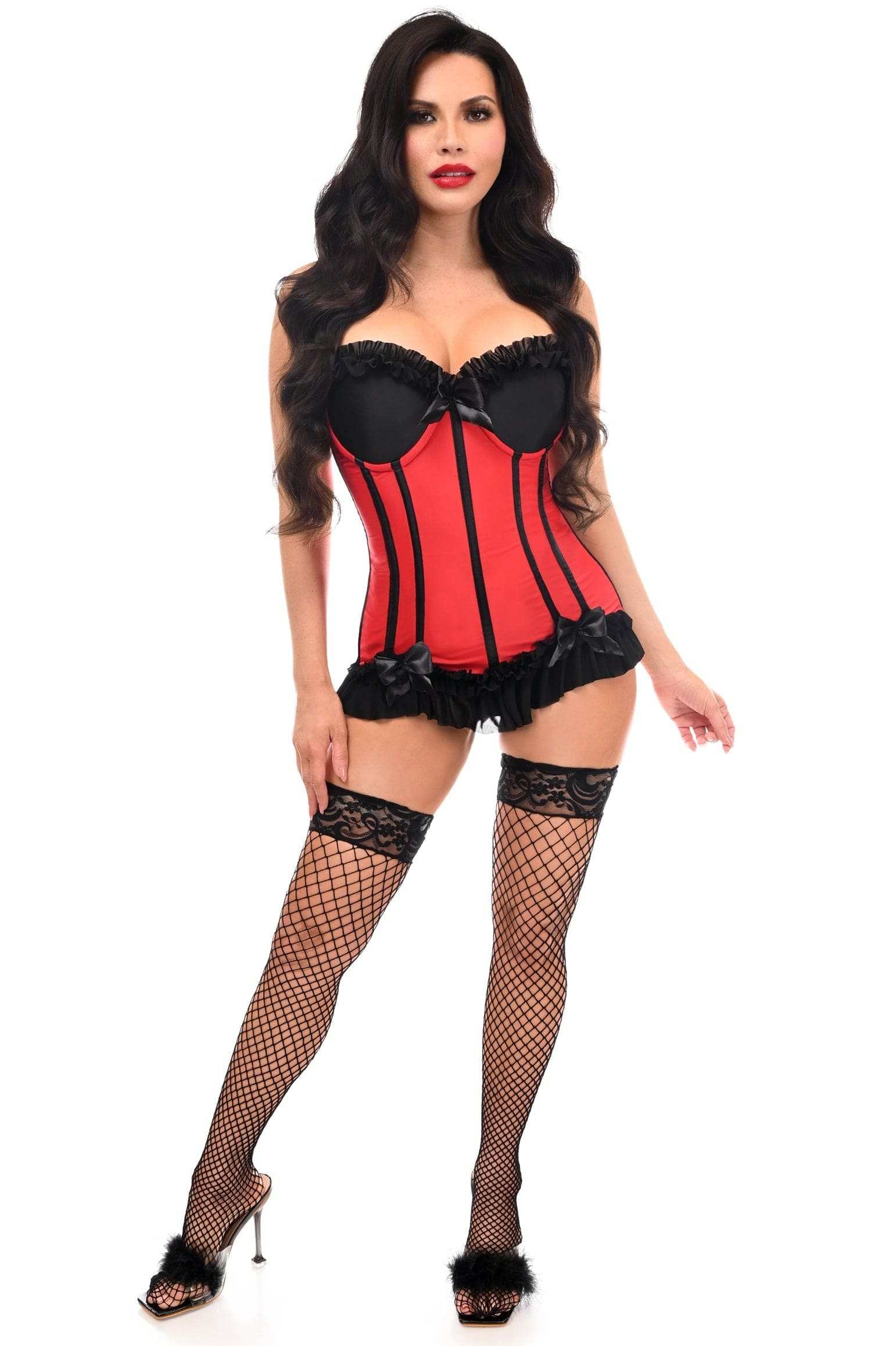 Daisy Corsets Lavish Red/Black Lycra Hook & Eye Stretch Bustier Corset - Daisy Corsets - Flyclothing LLC