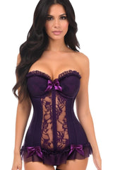 Daisy Corsets Lavish Plum Lycra & Lace Hook & Eye Stretch Bustier Corset