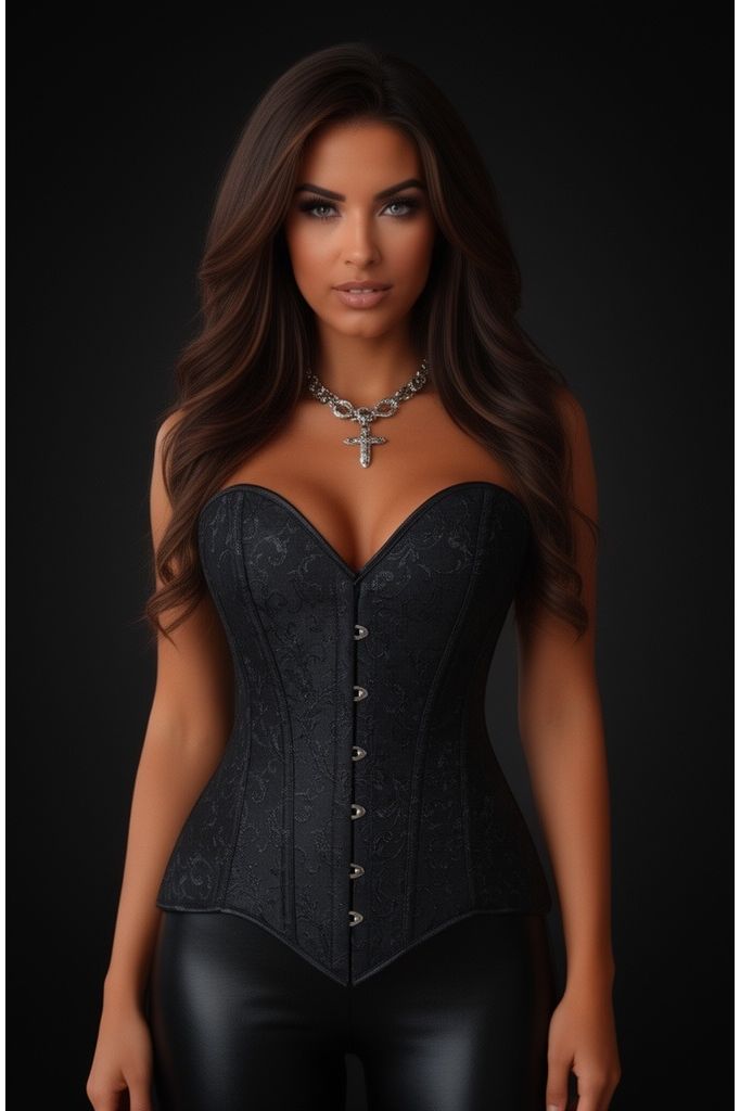 Daisy Corsets Lavish Black Brocade Overbust Corset W/Busk Closure - Daisy Corsets