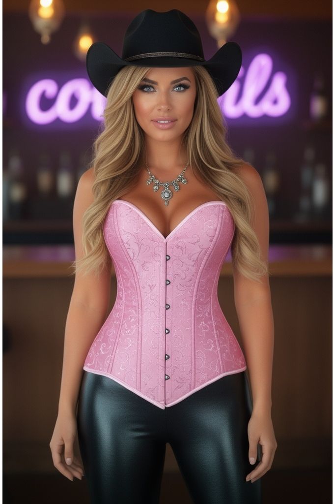 Daisy Corsets Lavish Lt Pink Brocade Overbust Corset W/Busk Closure - Daisy Corsets