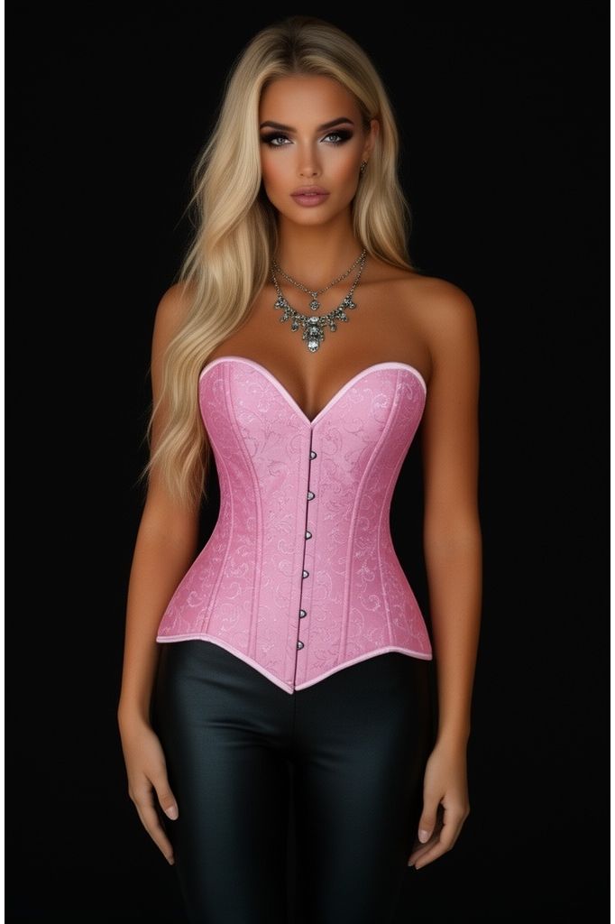 Daisy Corsets Lavish Lt Pink Brocade Overbust Corset W/Busk Closure - Daisy Corsets