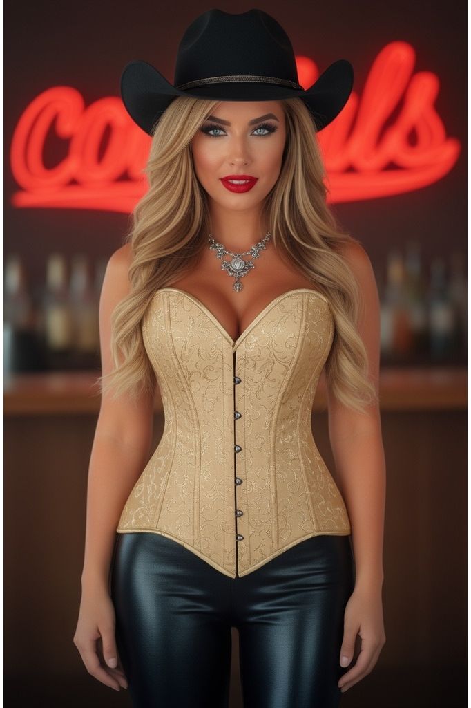 Daisy Corsets Lavish Gold Brocade Overbust Corset W/Busk Closure - Daisy Corsets