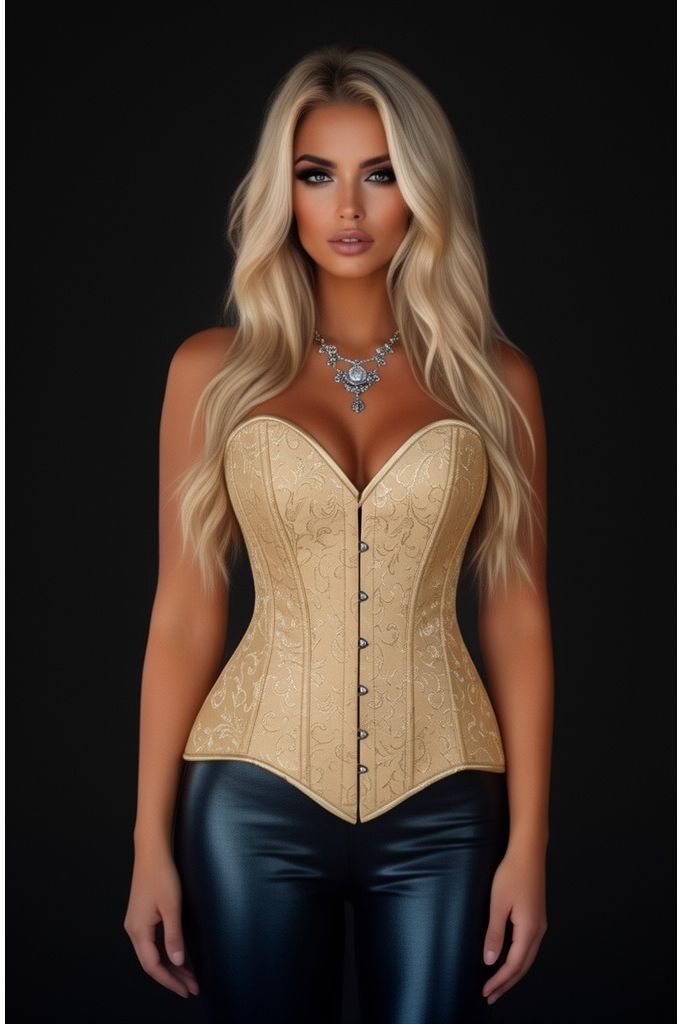 Daisy Corsets Lavish Gold Brocade Overbust Corset W/Busk Closure - Daisy Corsets