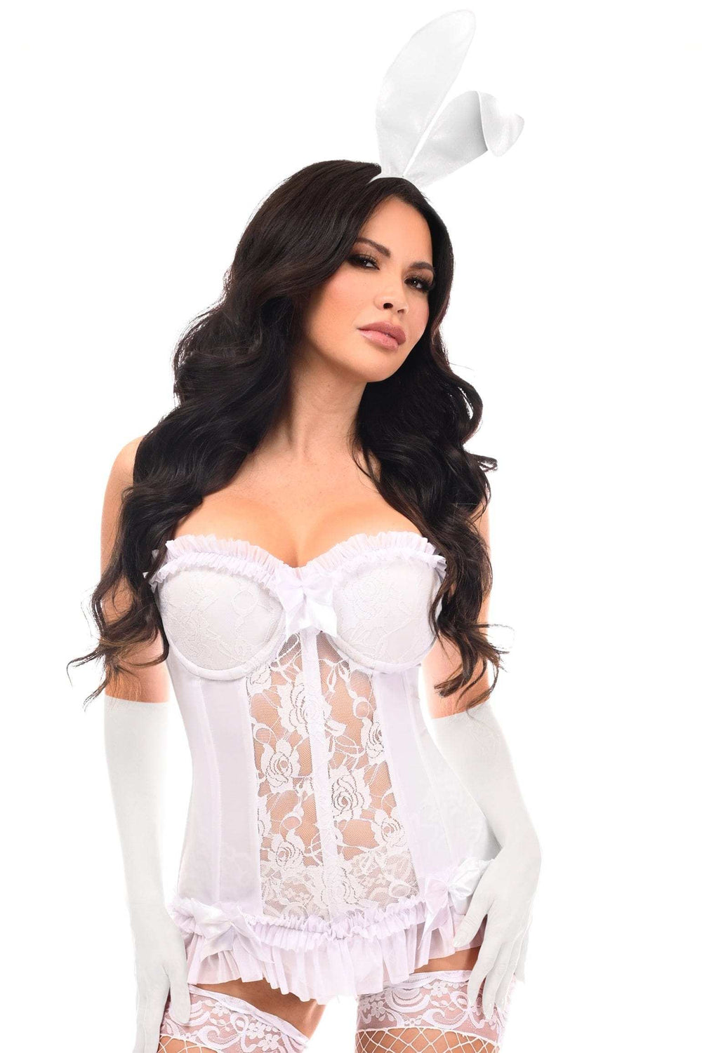 Daisy Corsets Lavish 4 PC White Bunny Bustier Corset Costume - Daisy Corsets - Flyclothing LLC