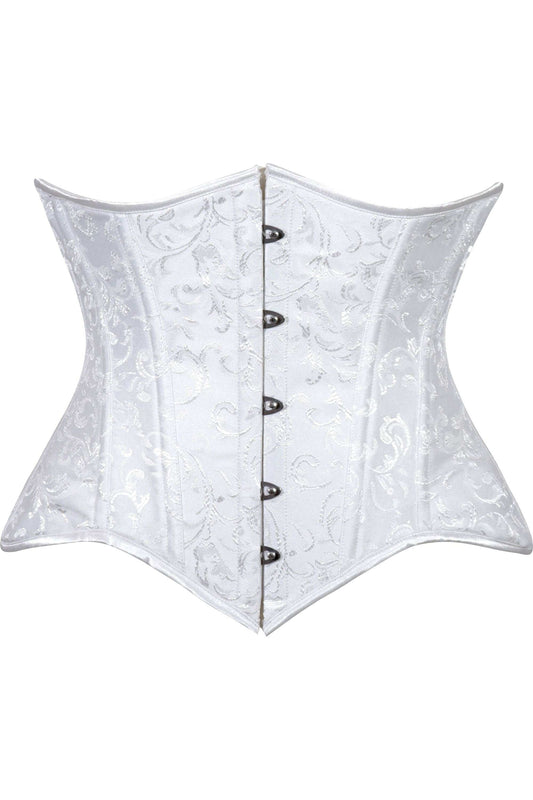 Daisy Corsets Lavish White Brocade Waist Cincher Under Bust Corset w/Front Busk Closure - Daisy Corsets - Flyclothing LLC
