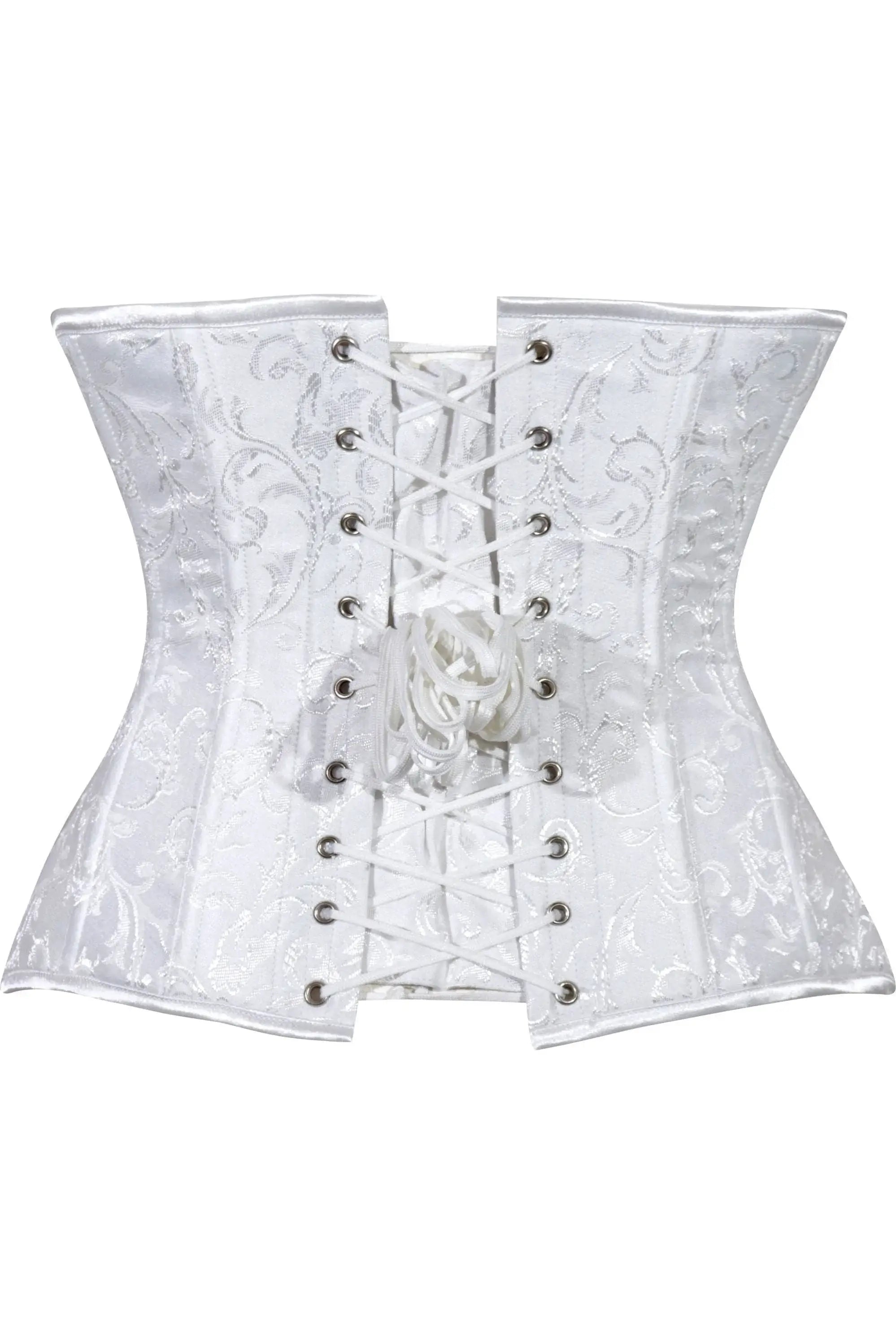 Daisy Corsets Lavish White Brocade Waist Cincher Under Bust Corset w/Front Busk Closure - Daisy Corsets - Flyclothing LLC