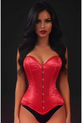 Lavish Red Satin Overbust Corset Sweetheart Neckline Busk Closure - Daisy Corsets - Flyclothing LLC
