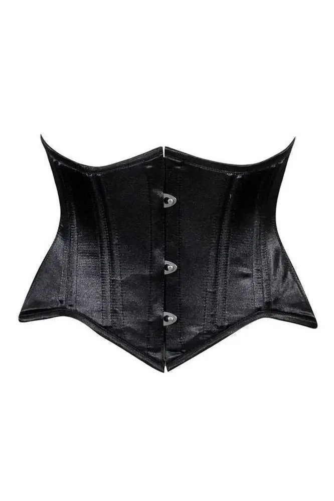Lavish Black Satin Mini Cincher Underbust Corset Waist Cincher Busk Closure - Daisy Corsets - Flyclothing LLC