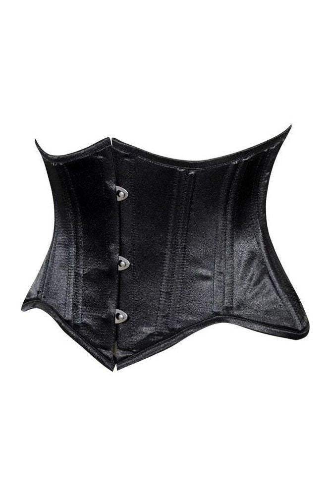 Lavish Black Satin Mini Cincher Underbust Corset Waist Cincher Busk Closure - Daisy Corsets - Flyclothing LLC