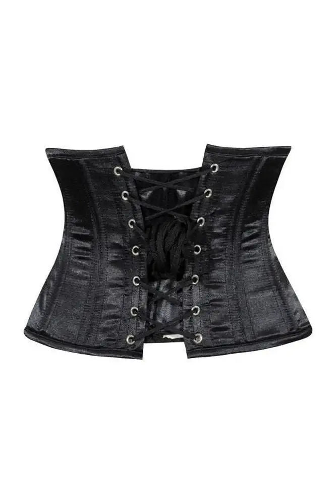 Lavish Black Satin Mini Cincher Underbust Corset Waist Cincher Busk Closure - Daisy Corsets - Flyclothing LLC