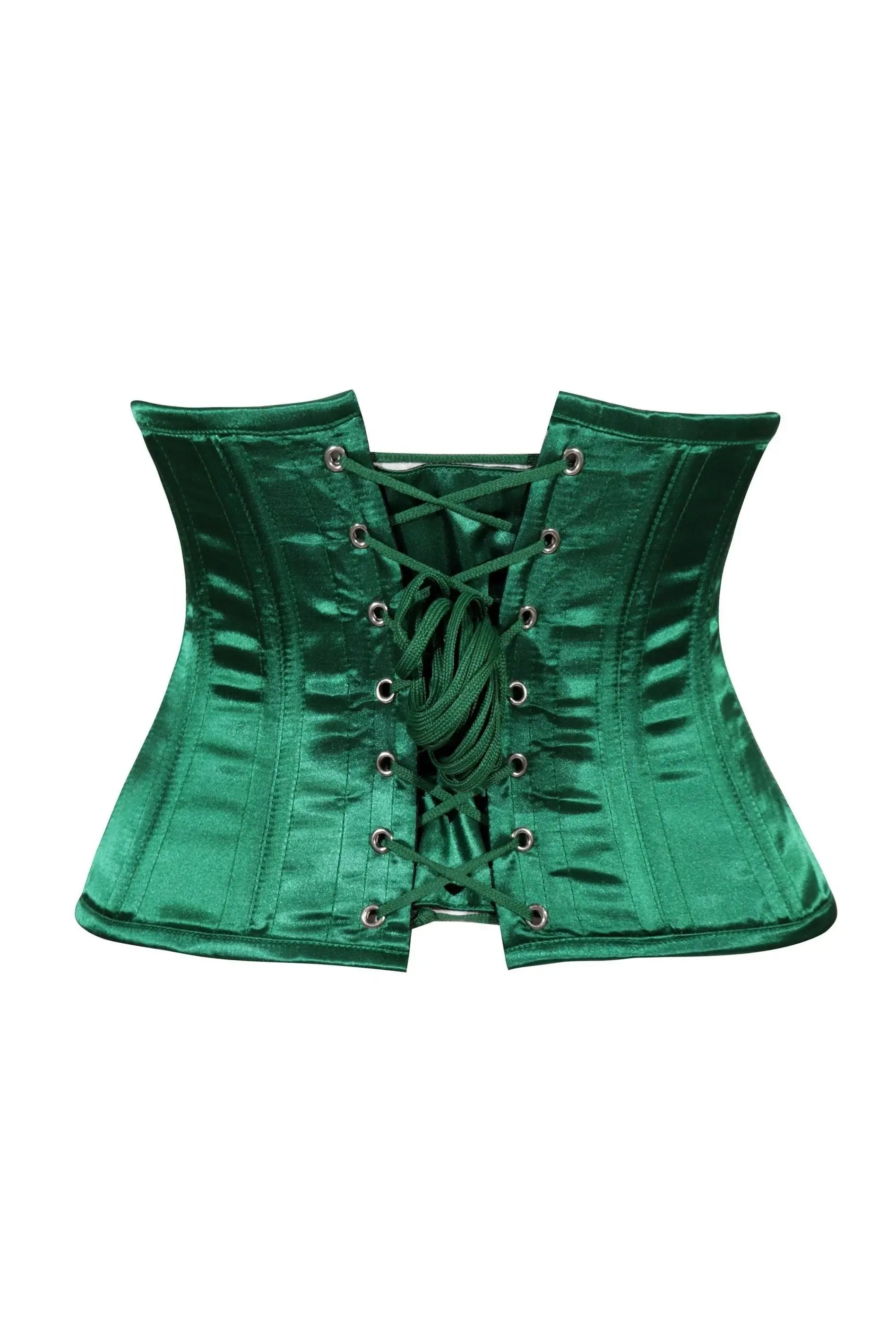 Lavish Dark Green Satin Mini Cincher Underbust Corset Waist Cincher Busk Closure - Daisy Corsets - Flyclothing LLC