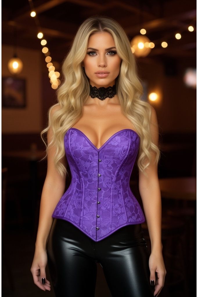 Lavish Purple Lace Overbust Corset Sweetheart Neckline Busk Closure