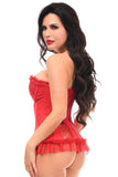 Daisy Corsets Lavish Red Lycra & Lace Hook & Eye Stretch Bustier Corset - Daisy Corsets