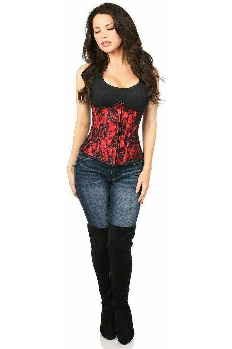 Daisy Corsets Lavish Red Underbust Corset w/Black Lace Overlay - Daisy Corsets - Flyclothing LLC