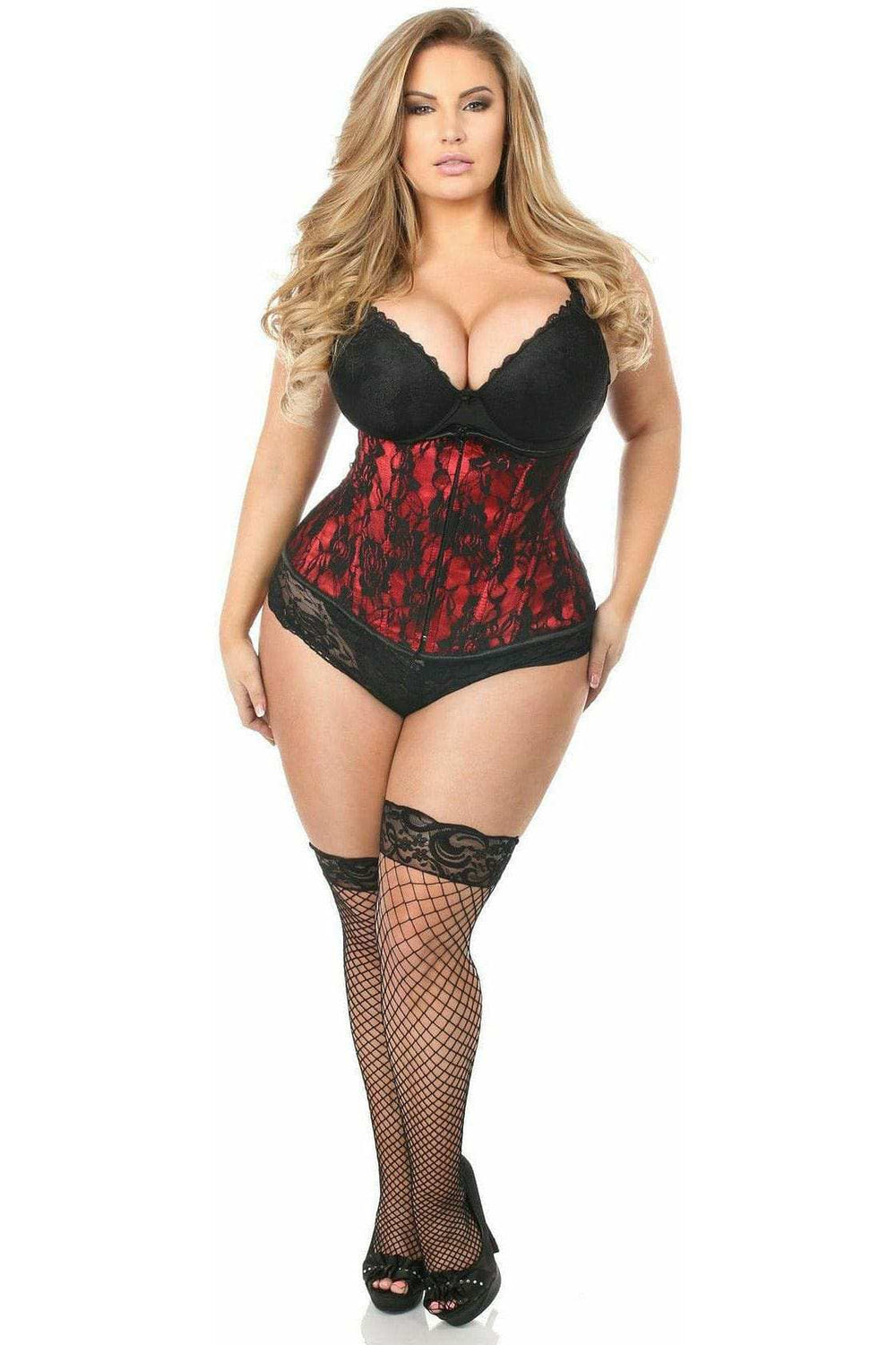Daisy Corsets Lavish Red Underbust Corset w/Black Lace Overlay - Daisy Corsets - Flyclothing LLC