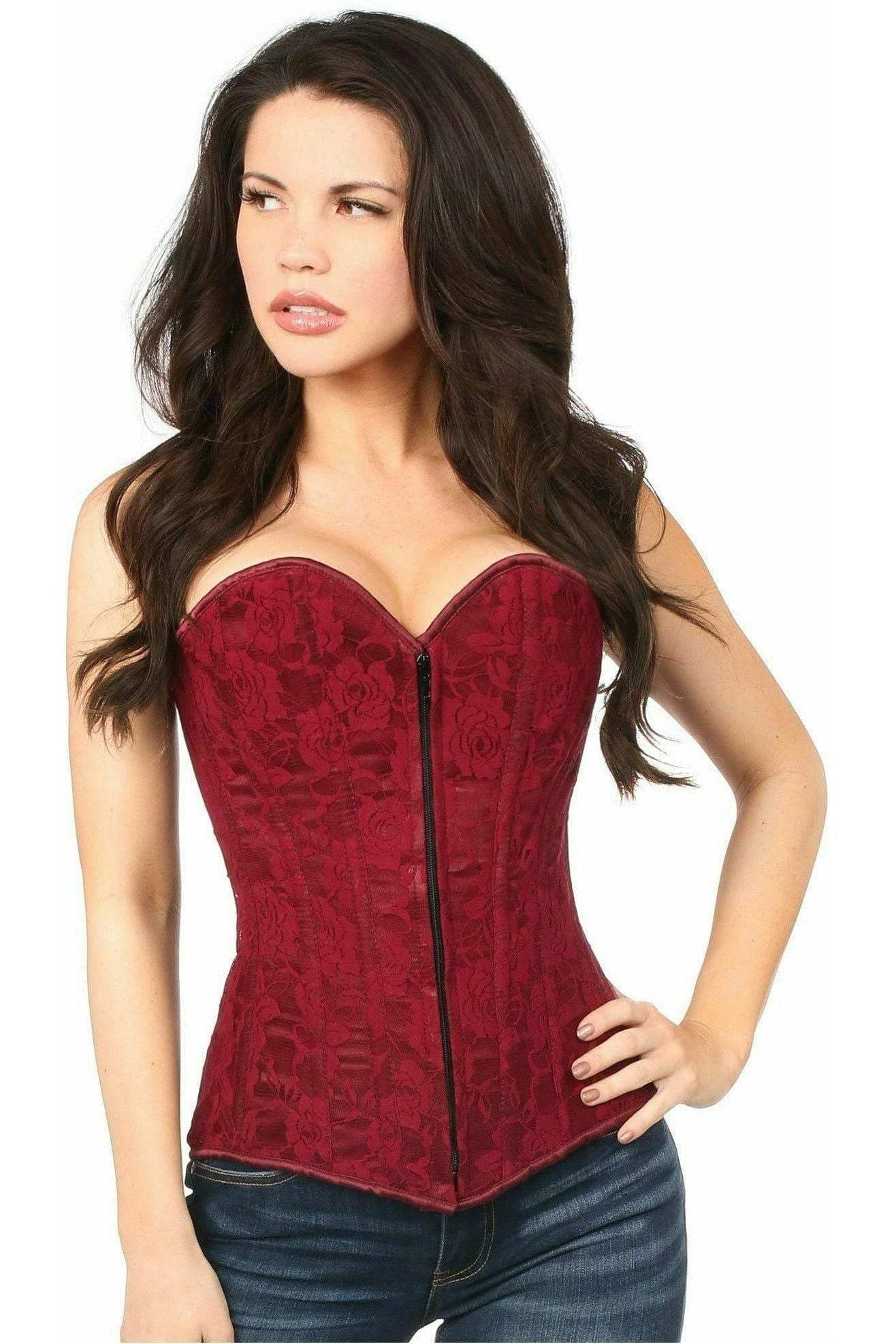 Daisy Corsets Lavish Wine Lace Overbust Corset w/Zipper - Daisy Corsets - Flyclothing LLC