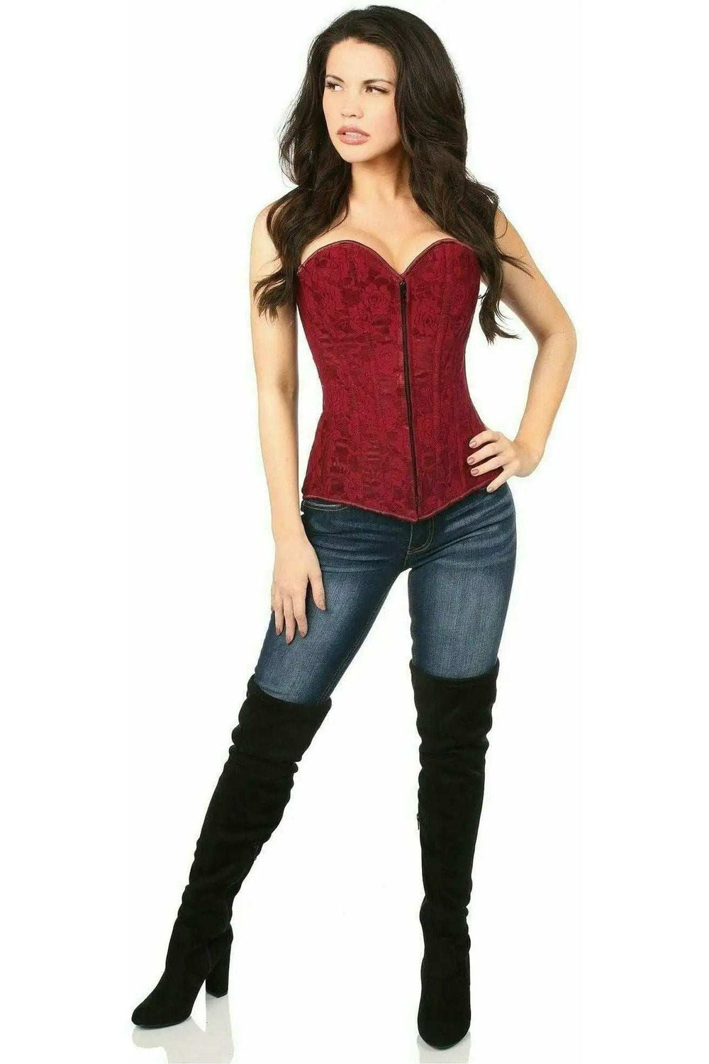 Daisy Corsets Lavish Wine Lace Overbust Corset w/Zipper - Daisy Corsets - Flyclothing LLC