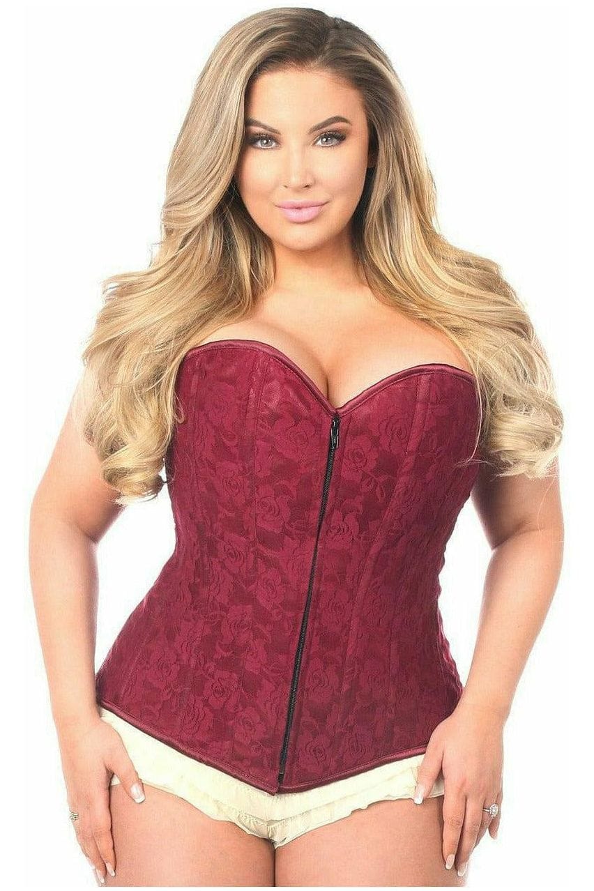 Daisy Corsets Lavish Wine Lace Overbust Corset w/Zipper - Daisy Corsets