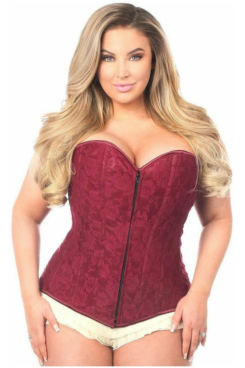 Daisy Corsets Lavish Wine Lace Overbust Corset w/Zipper - Daisy Corsets