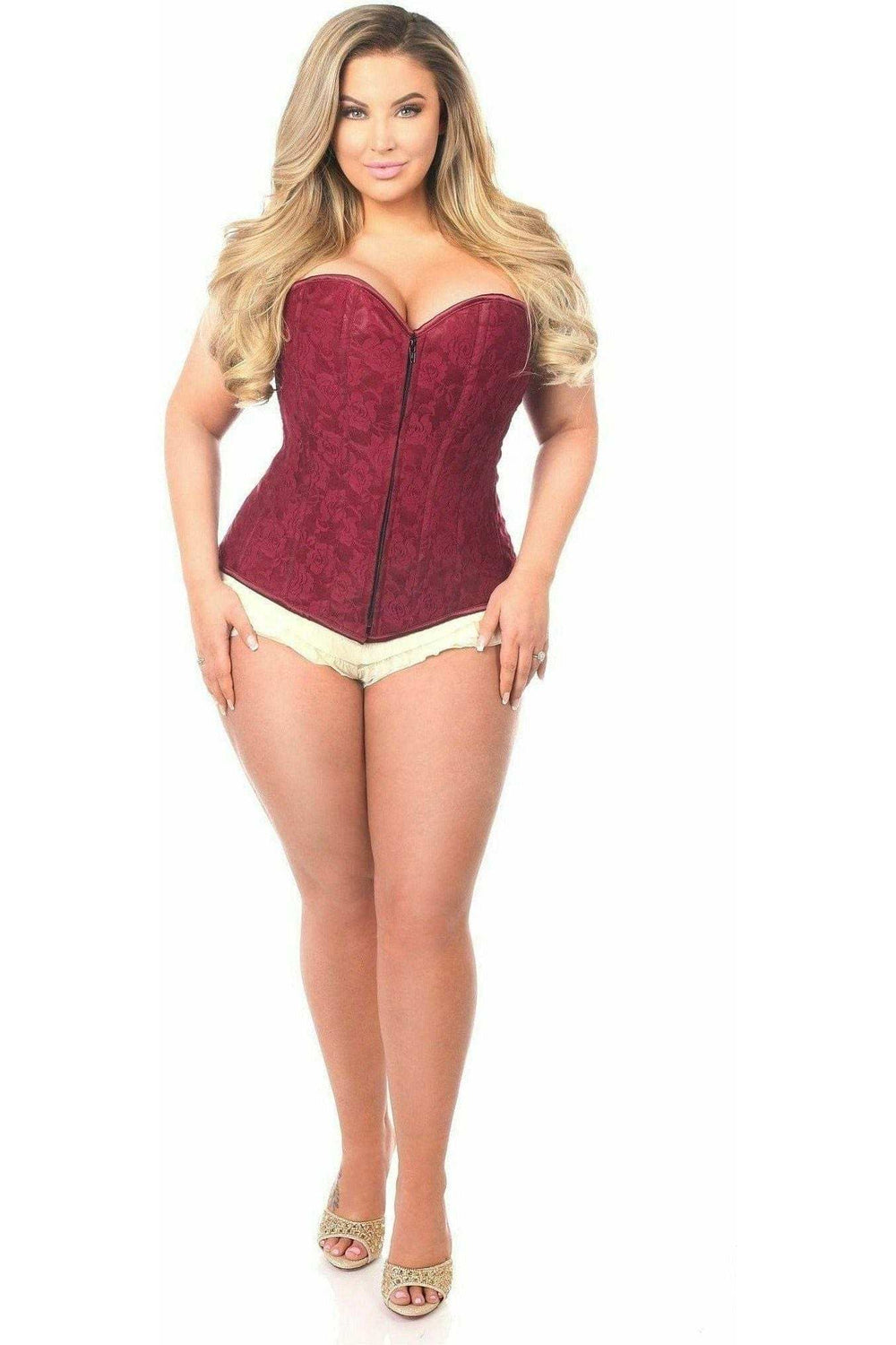 Daisy Corsets Lavish Wine Lace Overbust Corset w/Zipper - Daisy Corsets - Flyclothing LLC