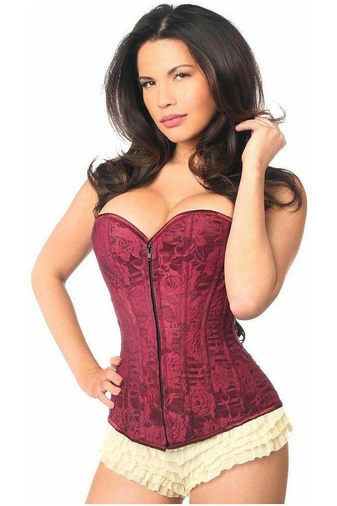 Daisy Corsets Lavish Wine Lace Overbust Corset w/Zipper - Daisy Corsets