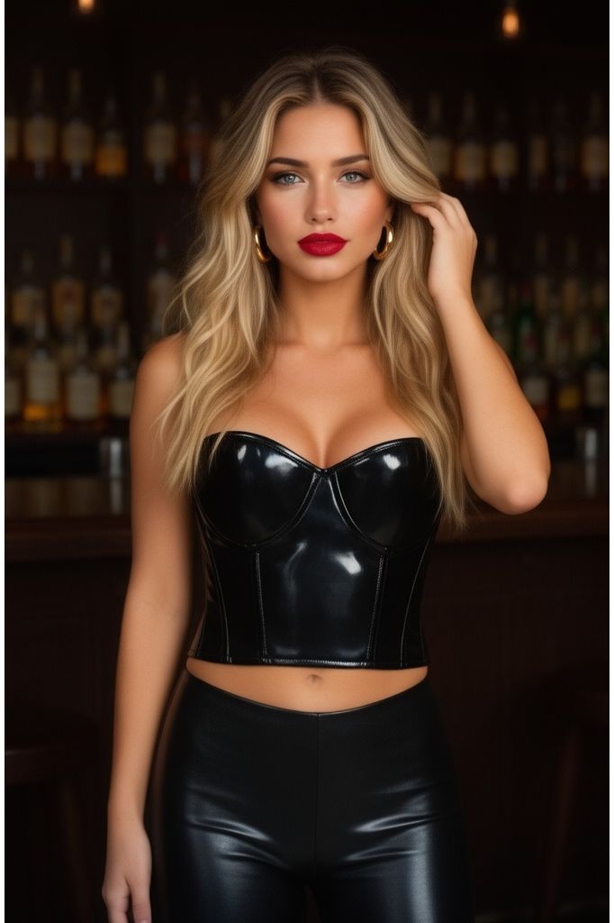 Lavish Black Patent PVC Underwire Bustier