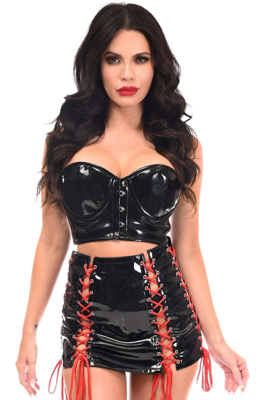 Daisy Corsets Lavish 2 PC Black Patent Bustier & Lace-Up Skirt Set - Daisy Corsets - Flyclothing LLC