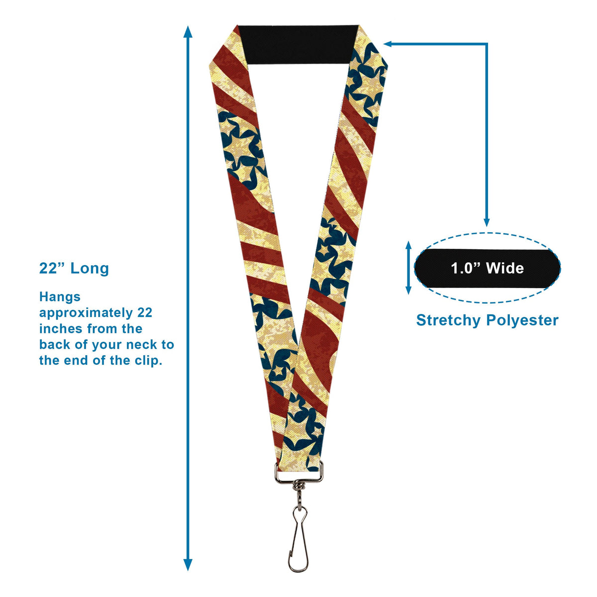 Lanyard - 1.0" - Americana Diagonal Vintage Stars & Stripes2